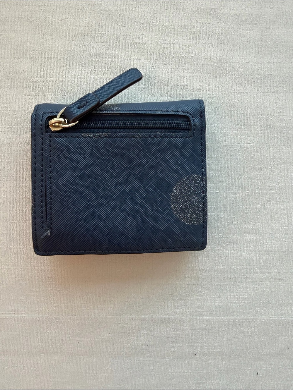 Kate Spade New York Navy Glitter Polka Dot Bifold Wallet Zip Pocket - Picture 2 of 3